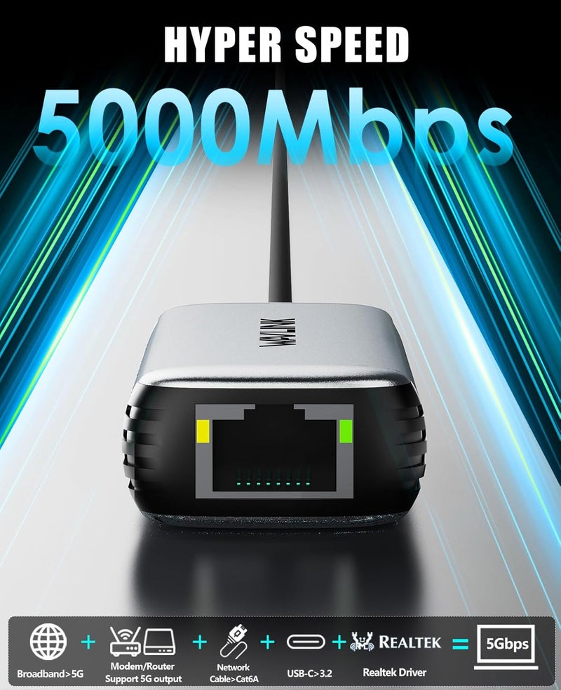 WAVLINK 5Gbps USB C to Ethernet Adapter, 5000Mbps USB-C to RJ45 Network Converter, Aluminum Case for Windows, Mac OS, iPad OS and More, RTL8157 Chipset, (5Gbps Need Type-C > 3.2) - Image 5